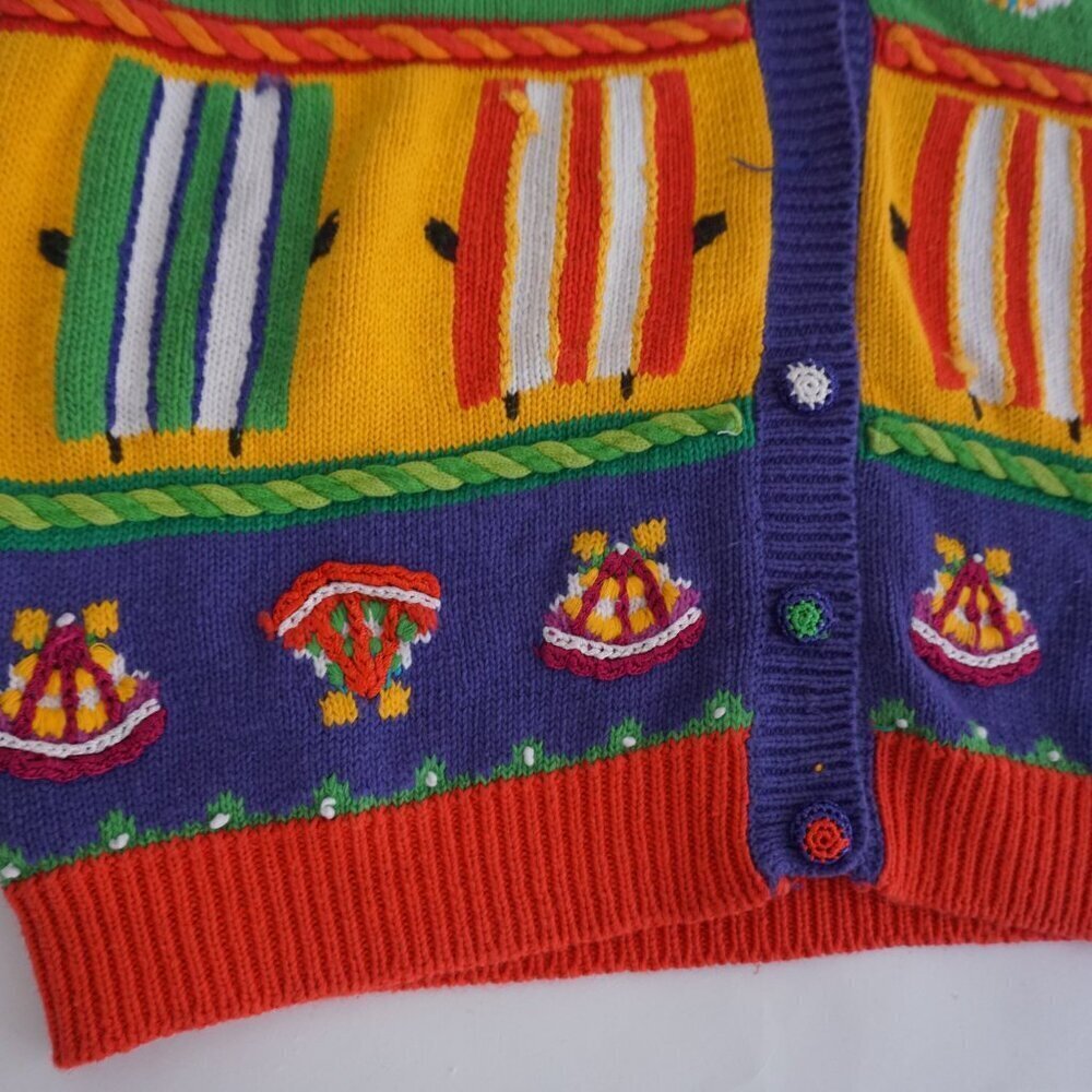 Vintage Star Blue Red Knit Beach Fish Sea Ocean Button Cardigan Sweater Vest L - Picture 7 of 12